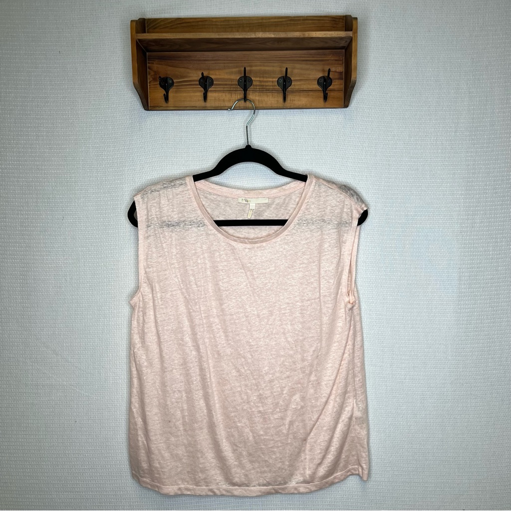 Maje | Size 2 Glitter Sparkle Pink Sleeveless Muscle Tee Relaxed Fit Linen